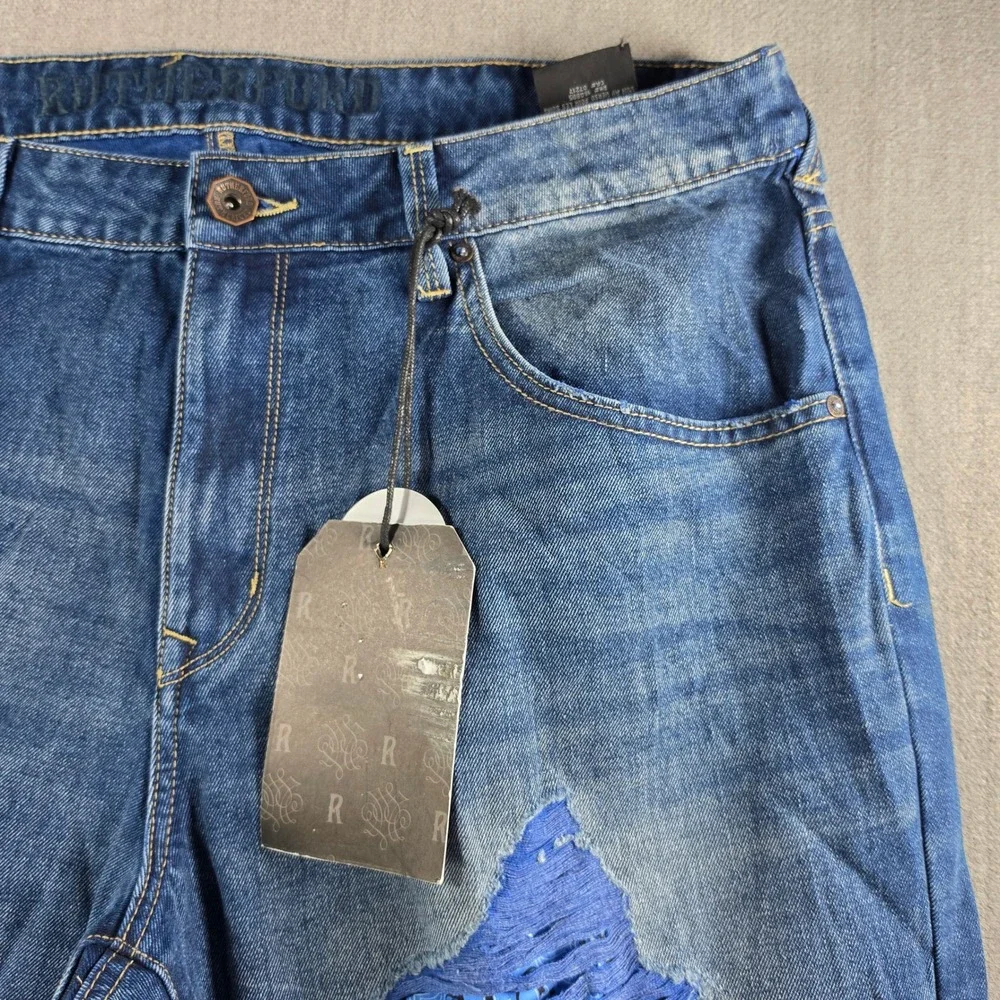 Rutherford Distressed Jeans Men 38 Blue Paisley Bandana Patch Streetwear Denim